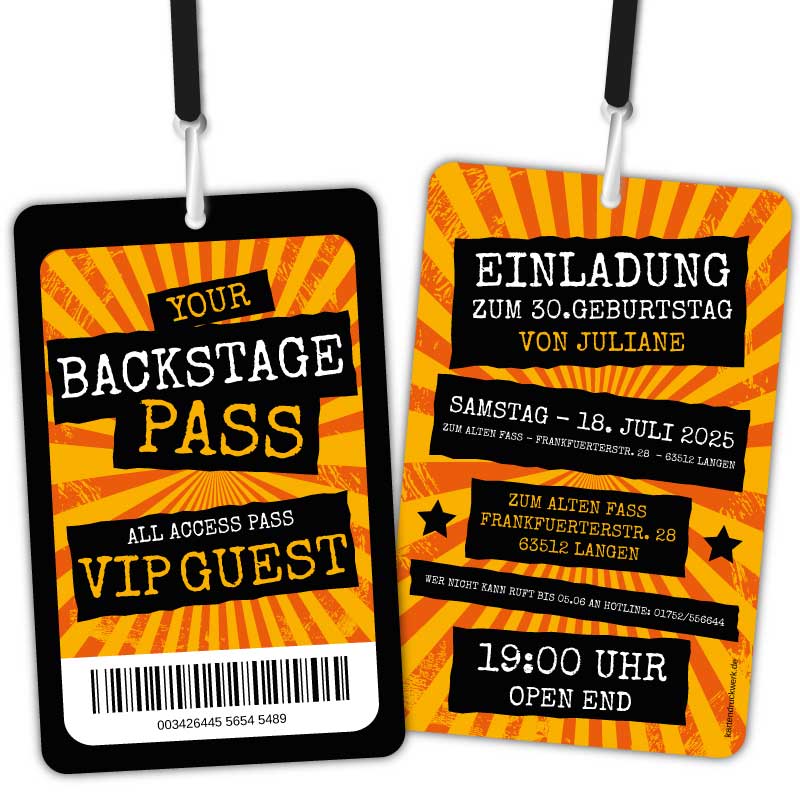 Backstage-Pass-Einladungskarte-Geburtstag-VIP-orange-401