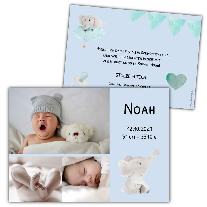 Dankeskarten-Geburt-Junge-mit-suessem-Elefant
