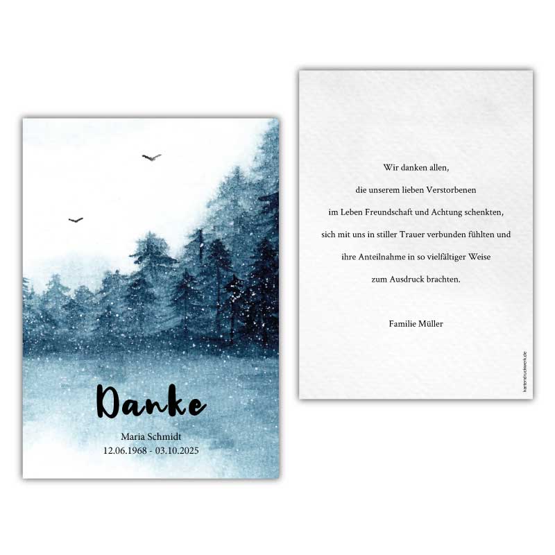 Danksagungskarte-Trauer-Baeume-und-Schnee