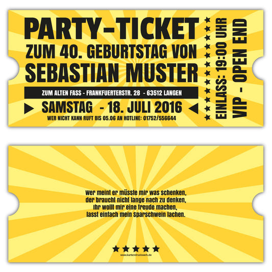 Einadungskarten-Retro-ticket-Eintrittskarte-gestalten-40.-Geburtstag-gelb_1