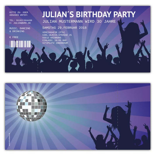 Einladung-als-Konzert-Ticket-Retro-Eintrittskarte-party-people-online-personalisieren-lila3