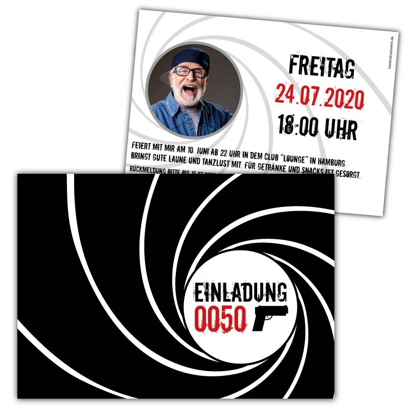 Einladungskarte-Geheimagent-007-50.-Geburtstag