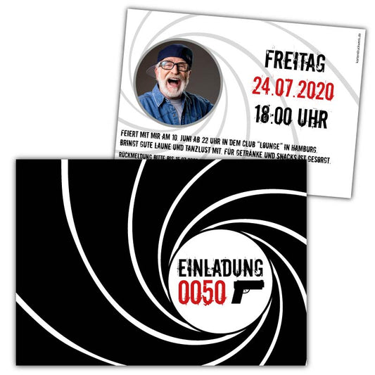Einladungskarte-Geheimagent-007-50.-Geburtstag