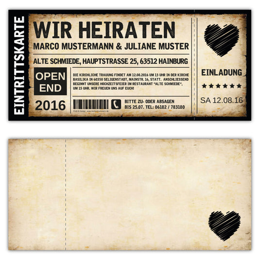 Einladung zur Hochzeit als Eintrittskarte, Ticket