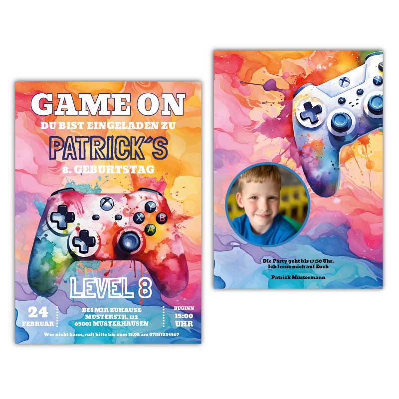 Einladungskarten-Kindergeburtstag-Gaming-Party