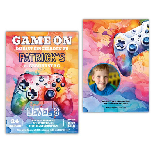 Einladungskarten-Kindergeburtstag-Gaming-Party