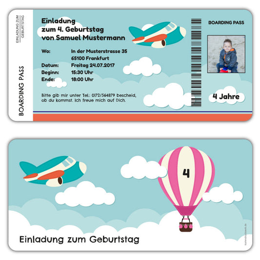 Einladungskarten-Kindergeburtstag-als-Flugticket-Boarding-Pass-mit-Flugzeug
