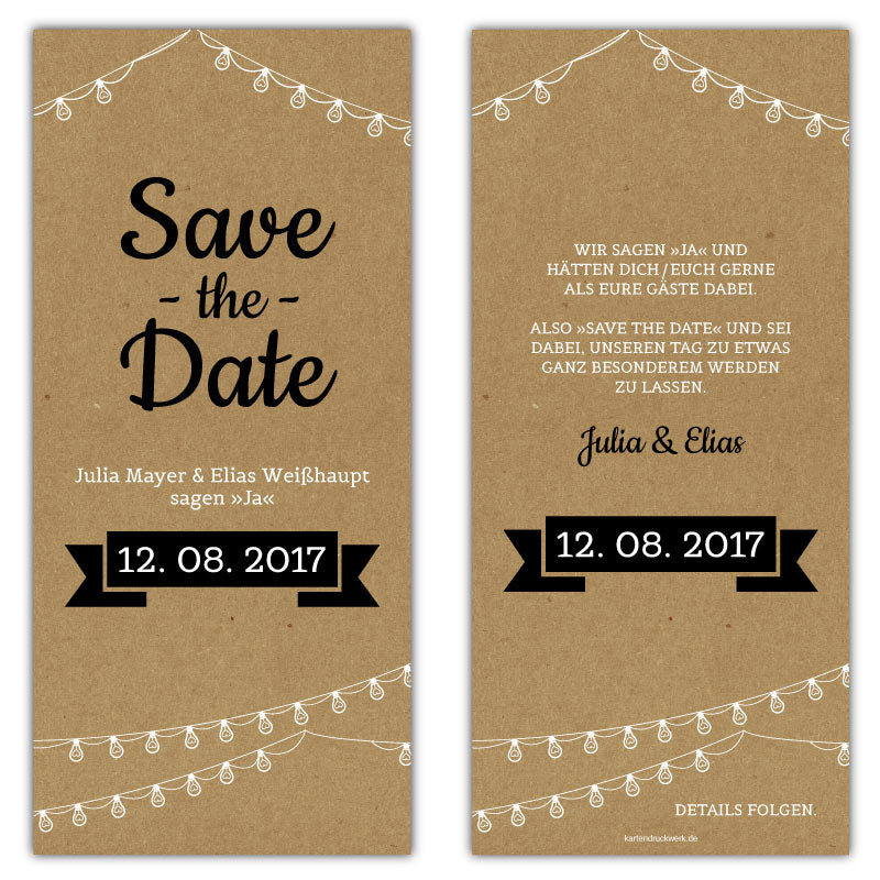 Save-the-Date-Karten-Vintage-Kraftpapier-Girlanden-optik-Hochzeit