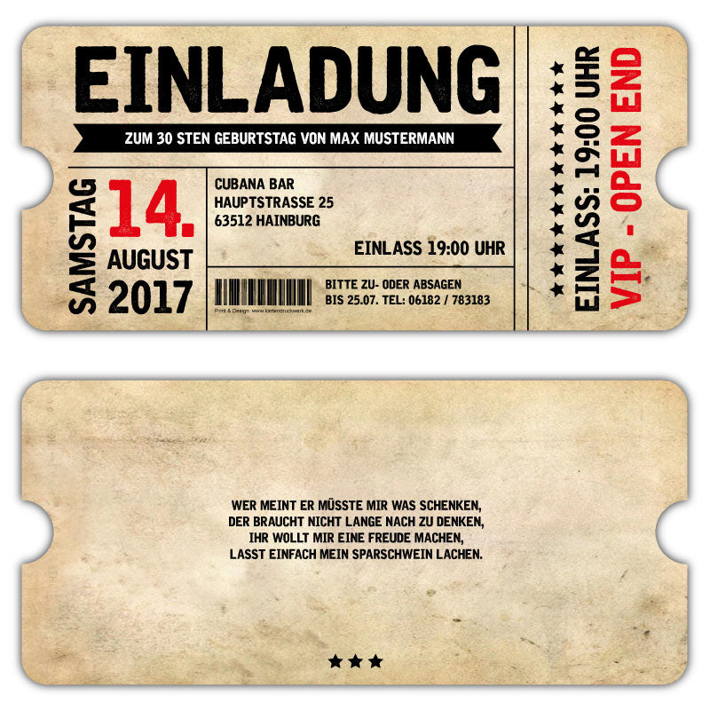 Vintage-Eintrittskarte-VIP-als-Geburtstagseinladung-zum-30.-40.-50.-60.-Geburststag
