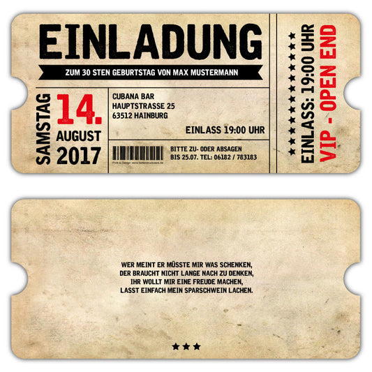 Vintage-Eintrittskarte-VIP-als-Geburtstagseinladung-zum-30.-40.-50.-60.-Geburststag