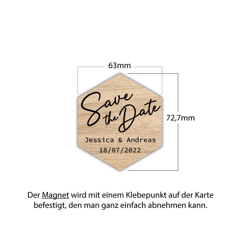 Save the Date Magnet mit Karte Hexagon