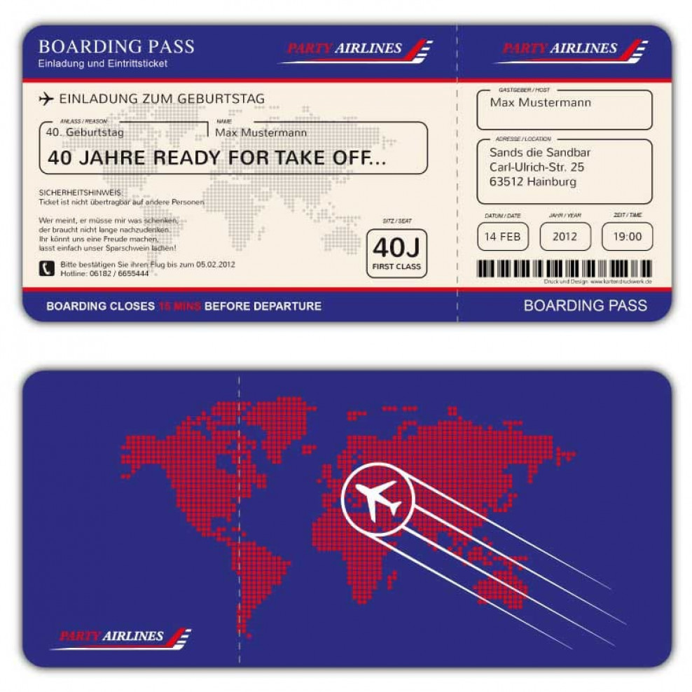 Einladungskarte als Flugticket Boarding Pass