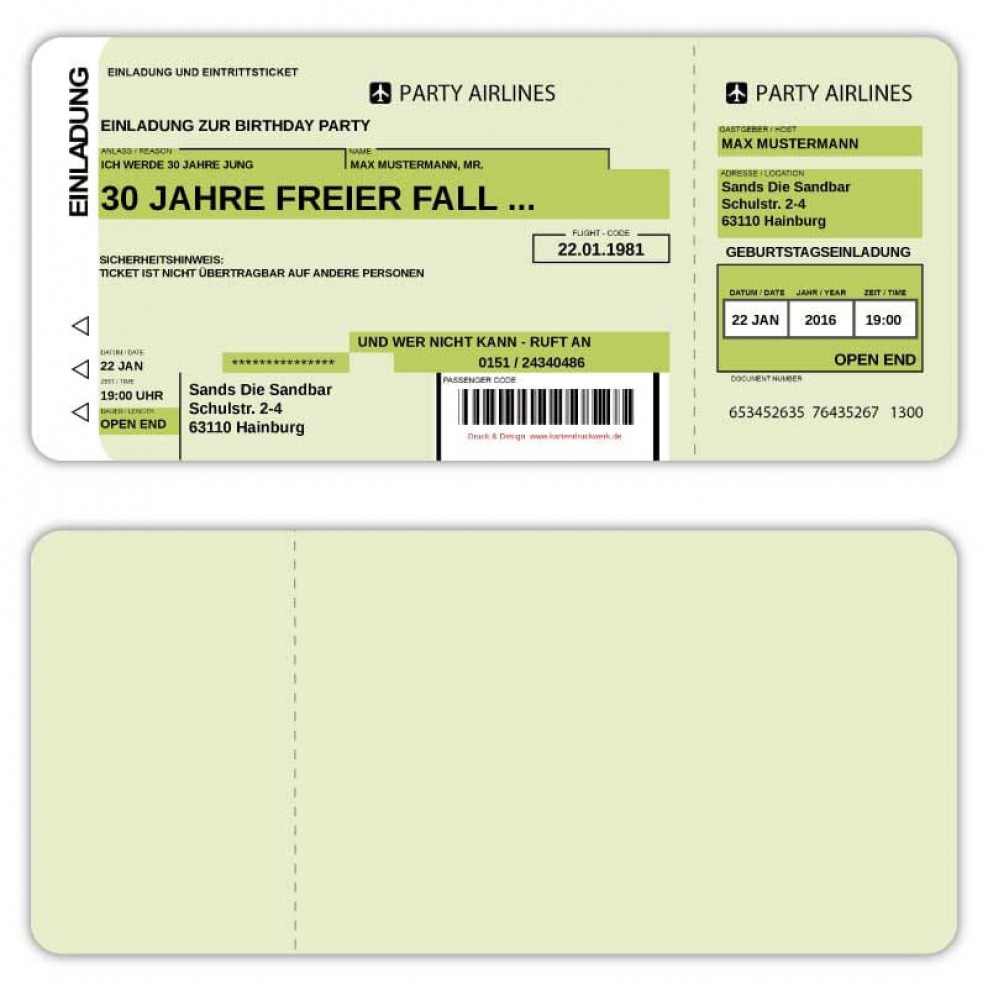 Einladungskarte Als Flugticket Boarding Pass